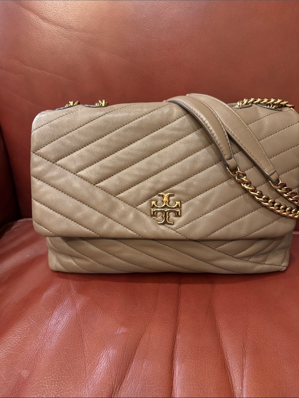 Tory Burch Quilted Leather Shoulder Bag in Taupe